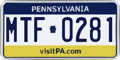 PA license plate MTF0281