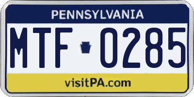 PA license plate MTF0285