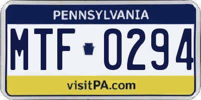 PA license plate MTF0294