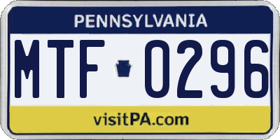 PA license plate MTF0296
