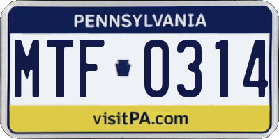 PA license plate MTF0314