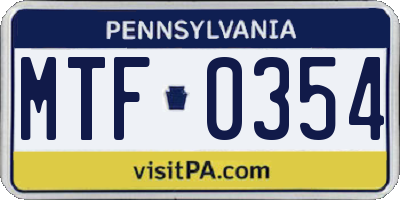 PA license plate MTF0354