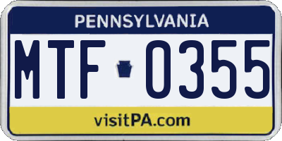 PA license plate MTF0355