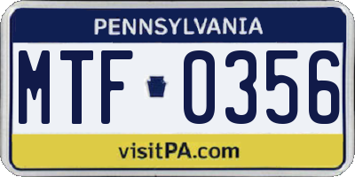 PA license plate MTF0356