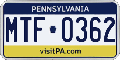 PA license plate MTF0362