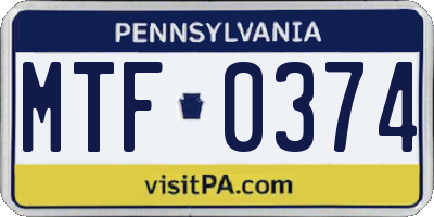 PA license plate MTF0374