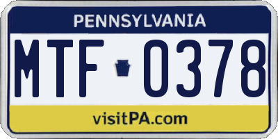 PA license plate MTF0378