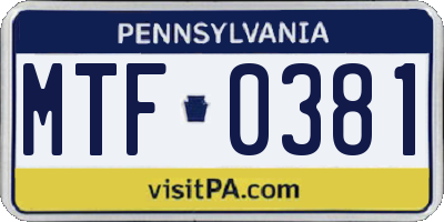 PA license plate MTF0381