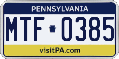 PA license plate MTF0385