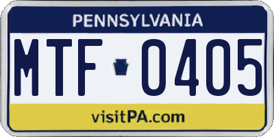 PA license plate MTF0405