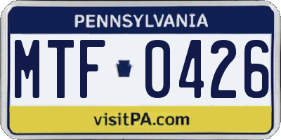 PA license plate MTF0426