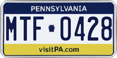 PA license plate MTF0428