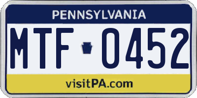 PA license plate MTF0452