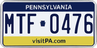 PA license plate MTF0476
