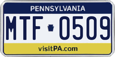 PA license plate MTF0509