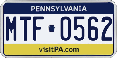 PA license plate MTF0562