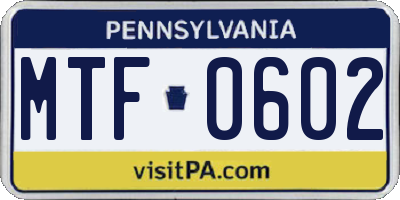 PA license plate MTF0602