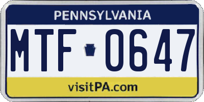 PA license plate MTF0647