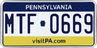 PA license plate MTF0669