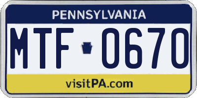 PA license plate MTF0670
