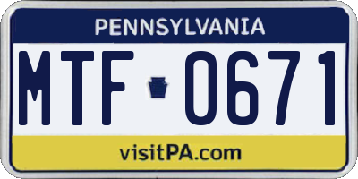 PA license plate MTF0671