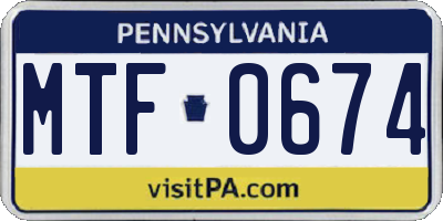 PA license plate MTF0674