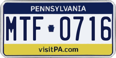 PA license plate MTF0716