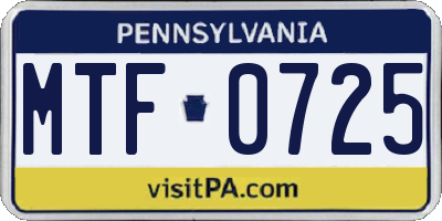 PA license plate MTF0725