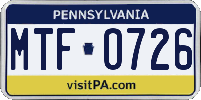 PA license plate MTF0726