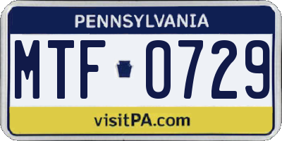 PA license plate MTF0729