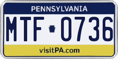 PA license plate MTF0736