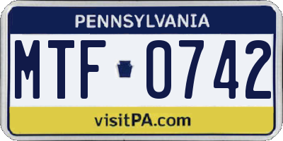 PA license plate MTF0742