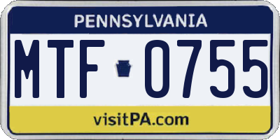 PA license plate MTF0755