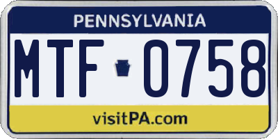 PA license plate MTF0758