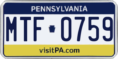 PA license plate MTF0759