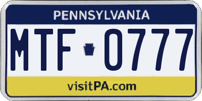 PA license plate MTF0777