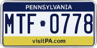 PA license plate MTF0778