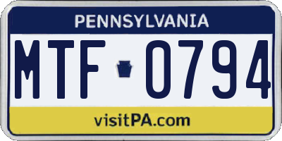 PA license plate MTF0794