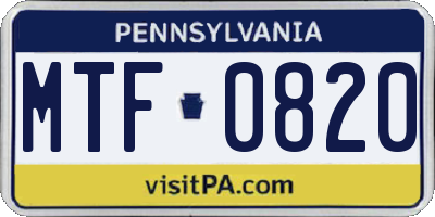 PA license plate MTF0820