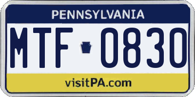 PA license plate MTF0830