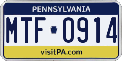 PA license plate MTF0914