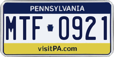 PA license plate MTF0921