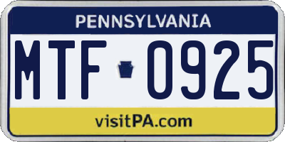 PA license plate MTF0925