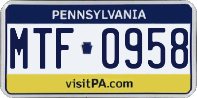 PA license plate MTF0958