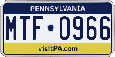 PA license plate MTF0966