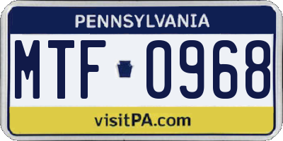 PA license plate MTF0968