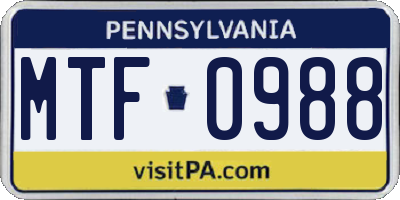 PA license plate MTF0988