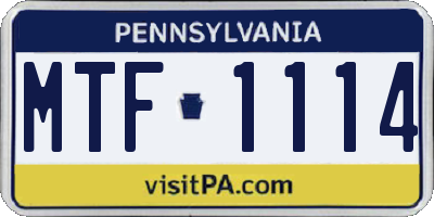 PA license plate MTF1114