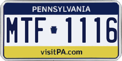 PA license plate MTF1116