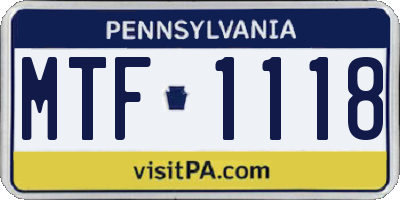PA license plate MTF1118